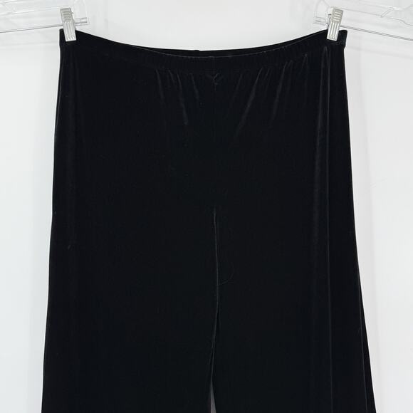 Chicos 3 Velvet Velour Pull on Wide leg Pants size XL Black 33" Inseam split cuf - Picture 4 of 8